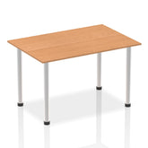Impulse 1400mm Straight Table Oak Top Brushed Aluminium Post Leg I003637 DD